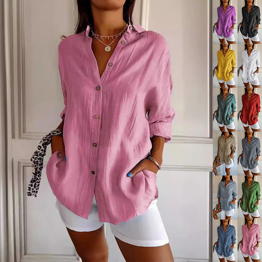 Camicia a maniche lunghe con risvolto Camicia monopetto plissettata da donna
