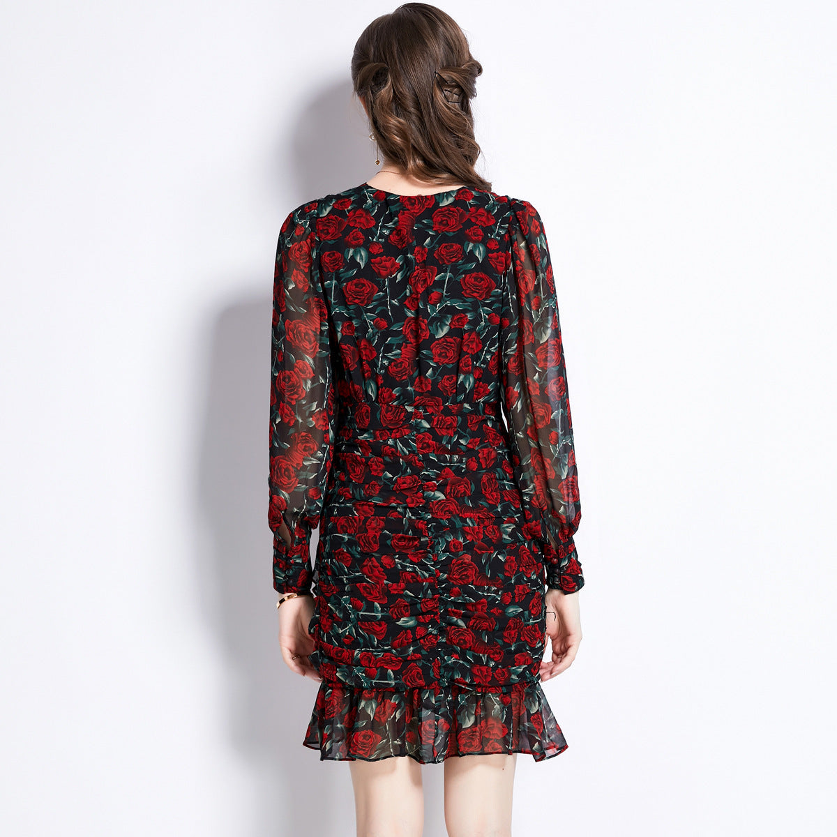 Bedrucktes Chiffon-Fischschwanzkleid für Damen