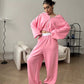 Women's Casual Solid Color Long Sleeve Zipper Sweatshirt Sweatpants Two-piece Set