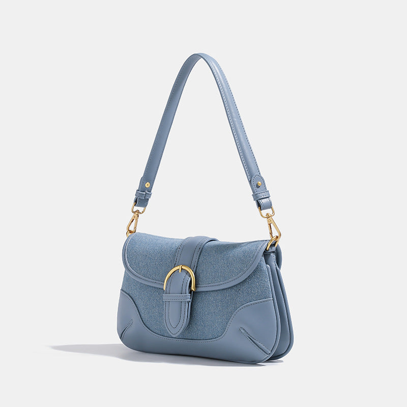 Borsa da ascellare retrò blu denim da donna