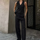 Women's Fashionable Elegant Vest Cotton And Linen High Waist Straight Pants Suit