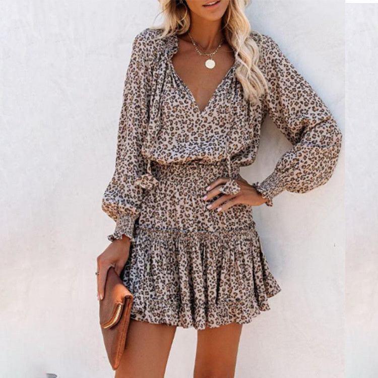 Abito a maniche lunghe con stampa a fiori, alla moda, patchwork, maniche a sbuffo, vita, abiti da donna
