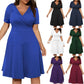 Plus Size Solid Color And V-neck Fashion Casual Fat Woman Commuter Short Sleeve