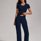 Women's Casual Sports Two-piece Set With V-neck Button