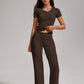 Women's Casual Sports Two-piece Set With V-neck Button