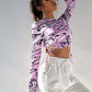 Abstract Printed Slim Cropped Long-sleeved Top