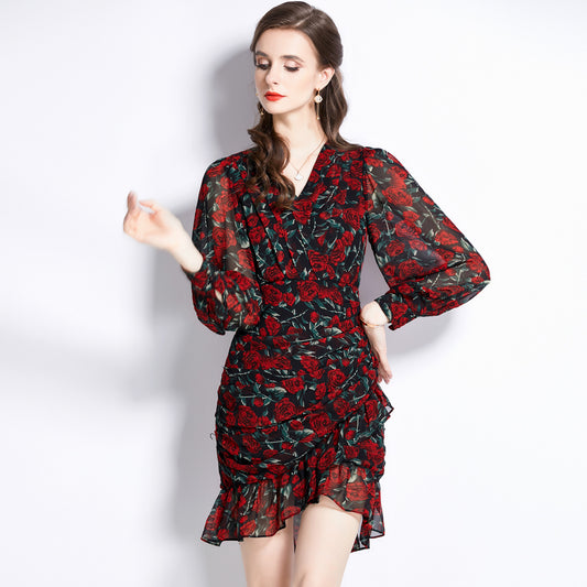 Bedrucktes Chiffon-Fischschwanzkleid für Damen