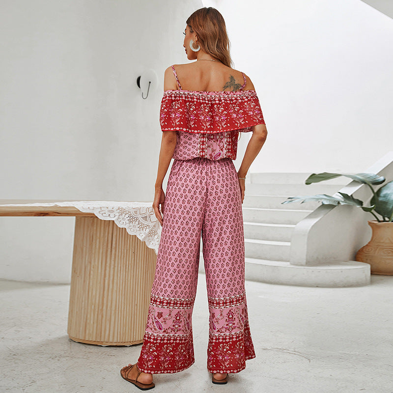 Lässiger, langer Jumpsuit für Damen mit rotem Printpanel