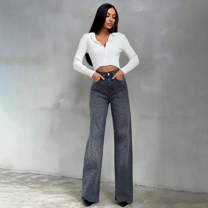 Schmale Jeans mit Leopardenmuster für Damen