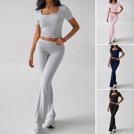Sport Ombelico T-shirt Pantaloni Lunghi Tuta Abbigliamento Donna