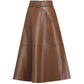 Lederrock Damen A-Linie Faltenrock mit hoher Taille
