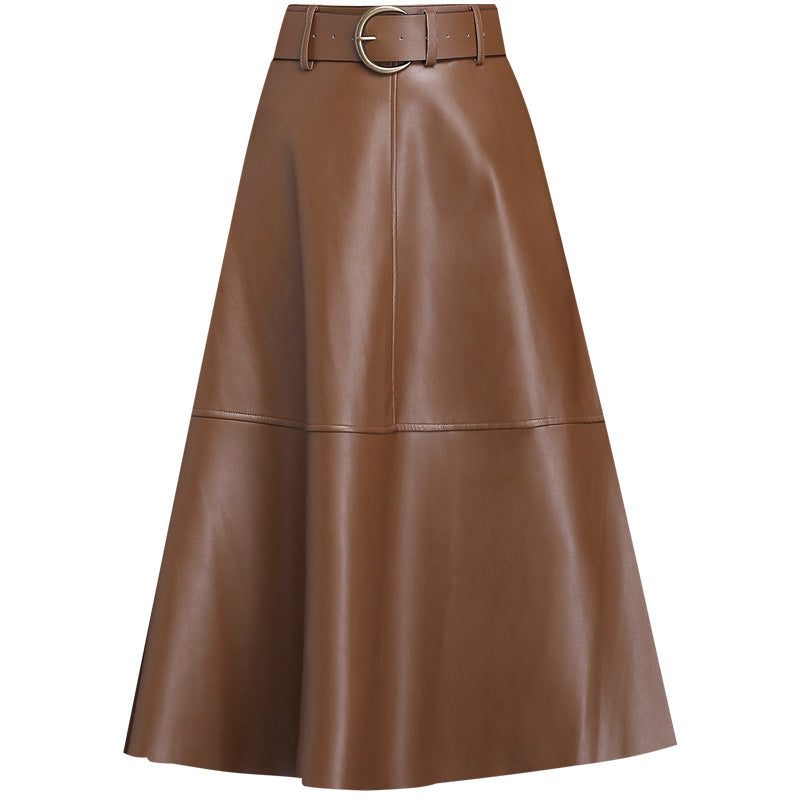 Lederrock Damen A-Linie Faltenrock mit hoher Taille