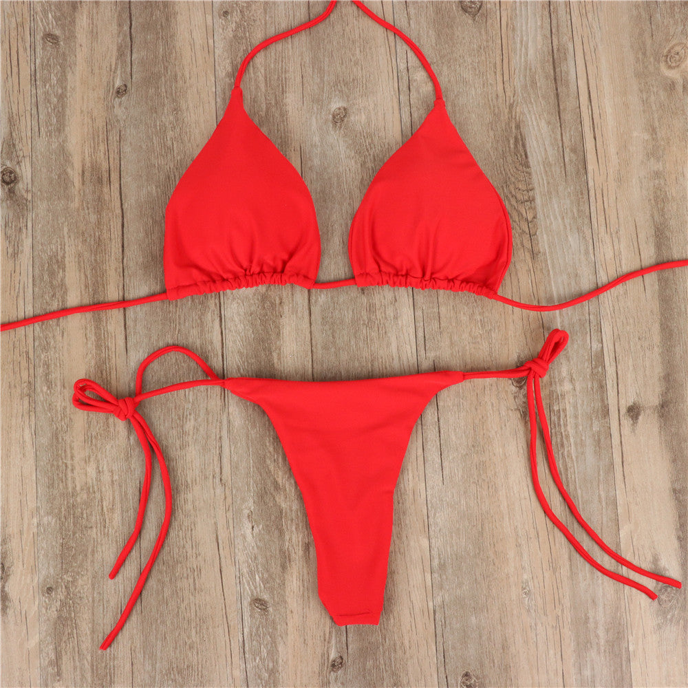 2 stücke Neckholder Lace-up Bikini Frauen Sommer Einfarbig Sexy Split Strap Einstellbare Badeanzug Anzug