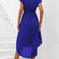 Solid Batwing Sleeve Wrap Hem Belted Dress