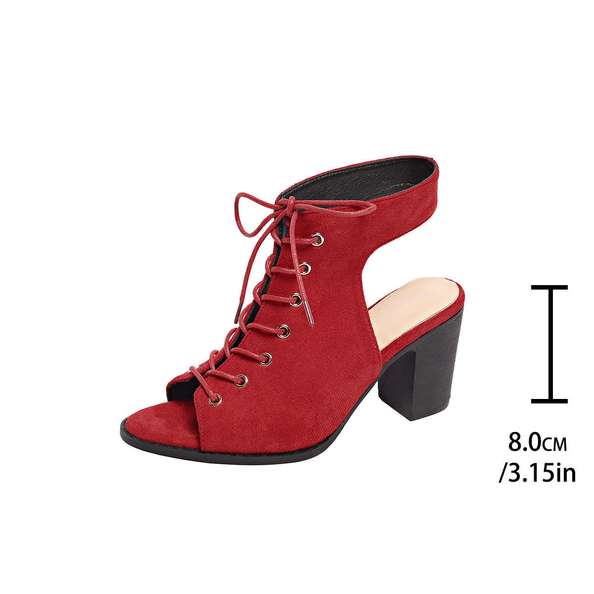 Sandali con tacco spesso e lacci, scarpe estive alla moda con punta aperta per le donne