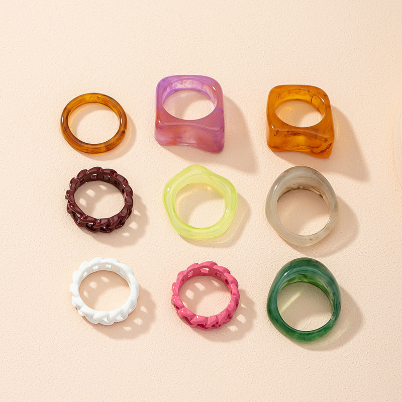 Net Red New Retro Fashion Acrylic Ring Set Women