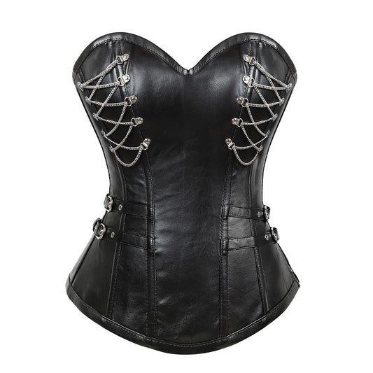 Corsetto in pelle con cerniera gotica e acciaio