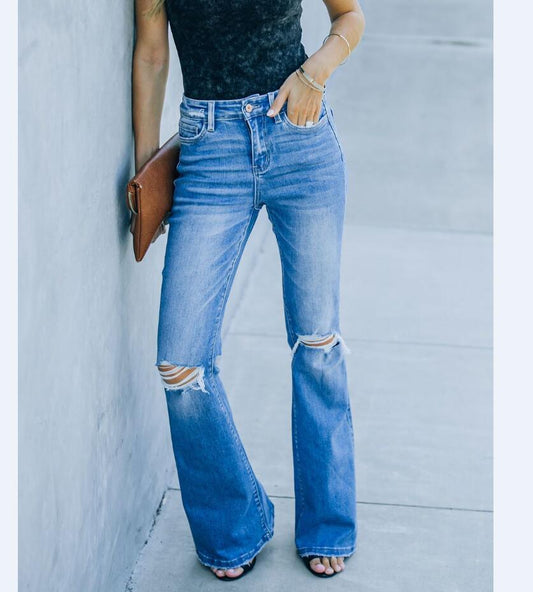 Neu Damen Denim Hose Mit Zerrissenen Löchern Und Verwaschenen Dünnen
