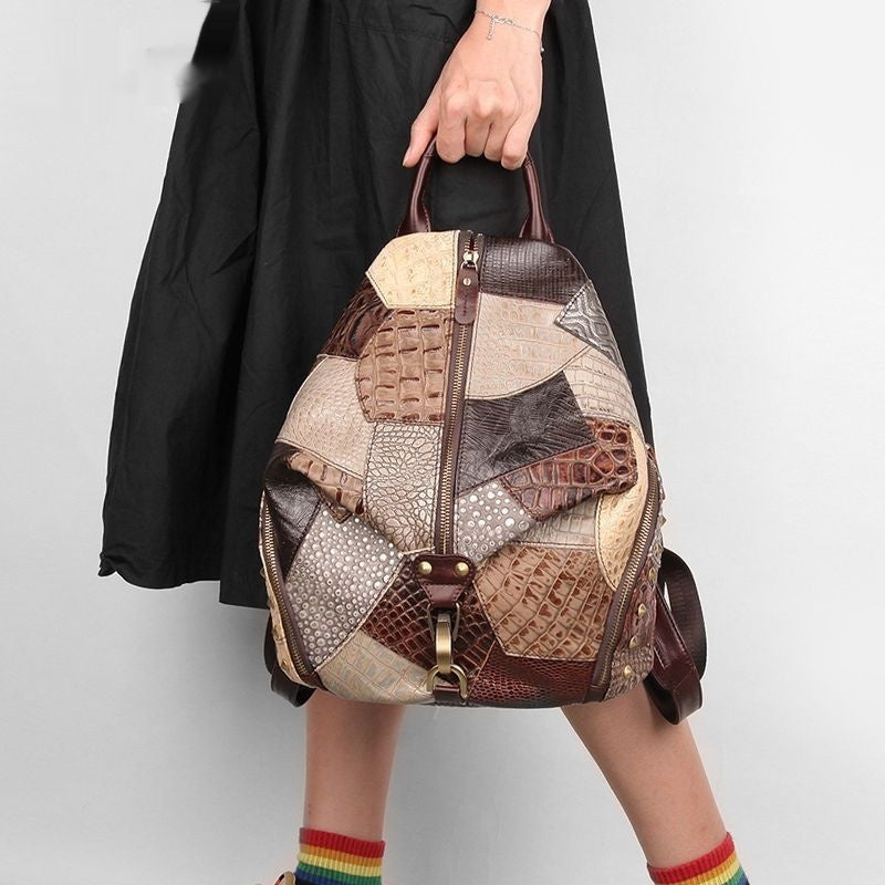 Retro Leder Backpackage Damen Rucksack mit großem Fassungsvermögen