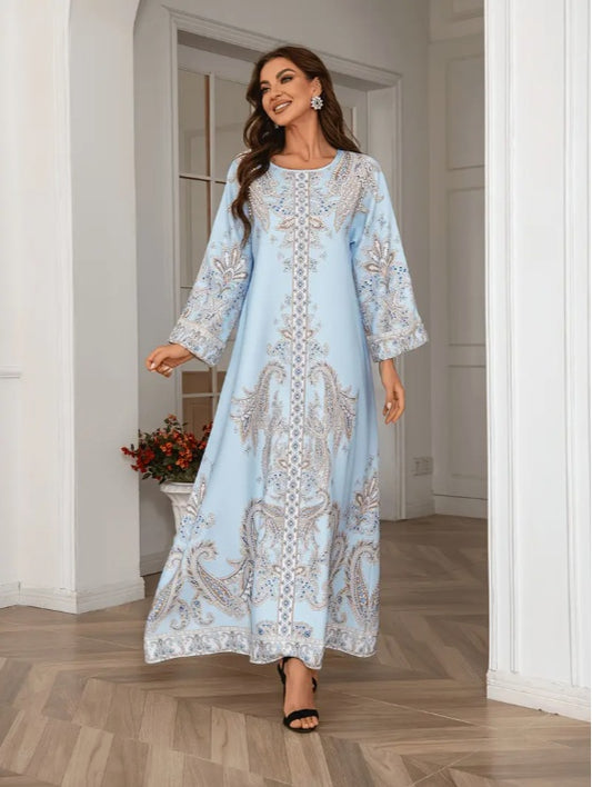 Elegantes langärmliges Abaya-Kleid mit Blumendruck