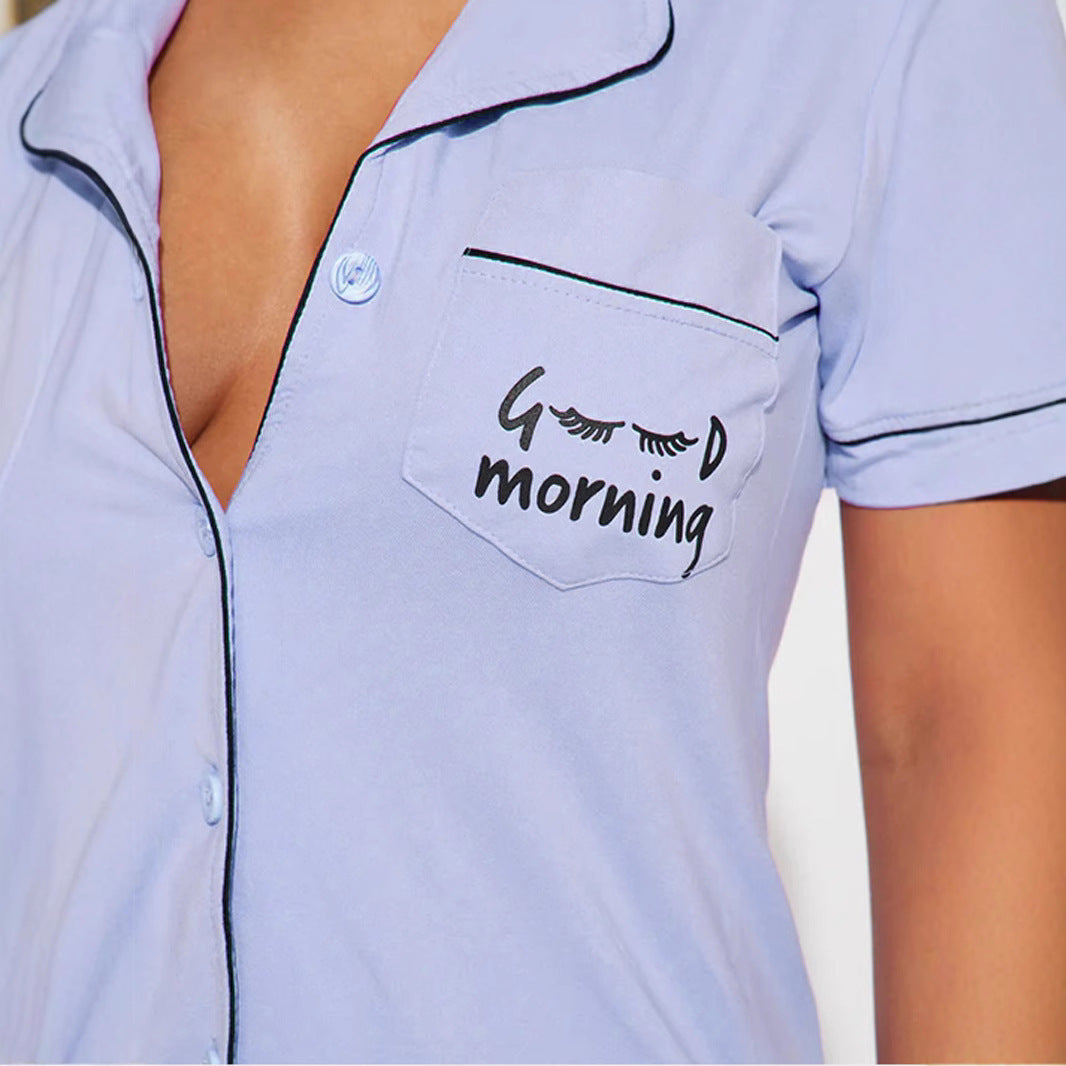 Women's Comfortable Pajamas Short-sleeved Pocket Letters