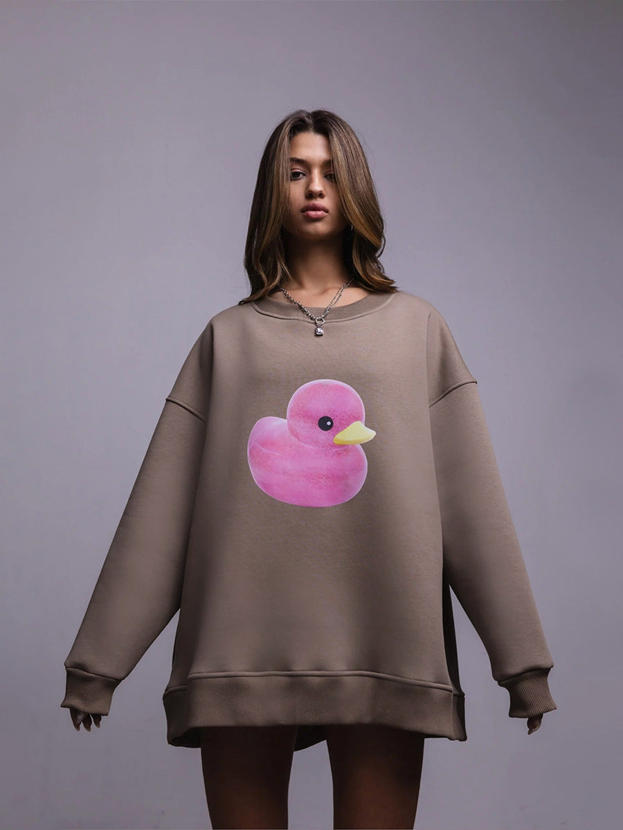 Maglione semplice con stampa a papera per donna