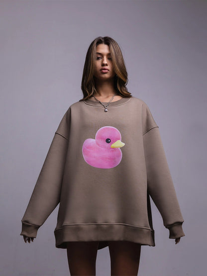 Maglione semplice con stampa a papera per donna