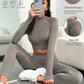 Intimo sportivo attillato a maniche lunghe con vita alta, effetto nudo, da donna, per sollevamento fianchi, yoga