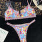 Female Ethnic Printed V-neck Colored Bikini
