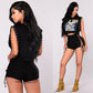 Damen-Jeansshorts mit seitlichem Bandage-Design und hoher Taille