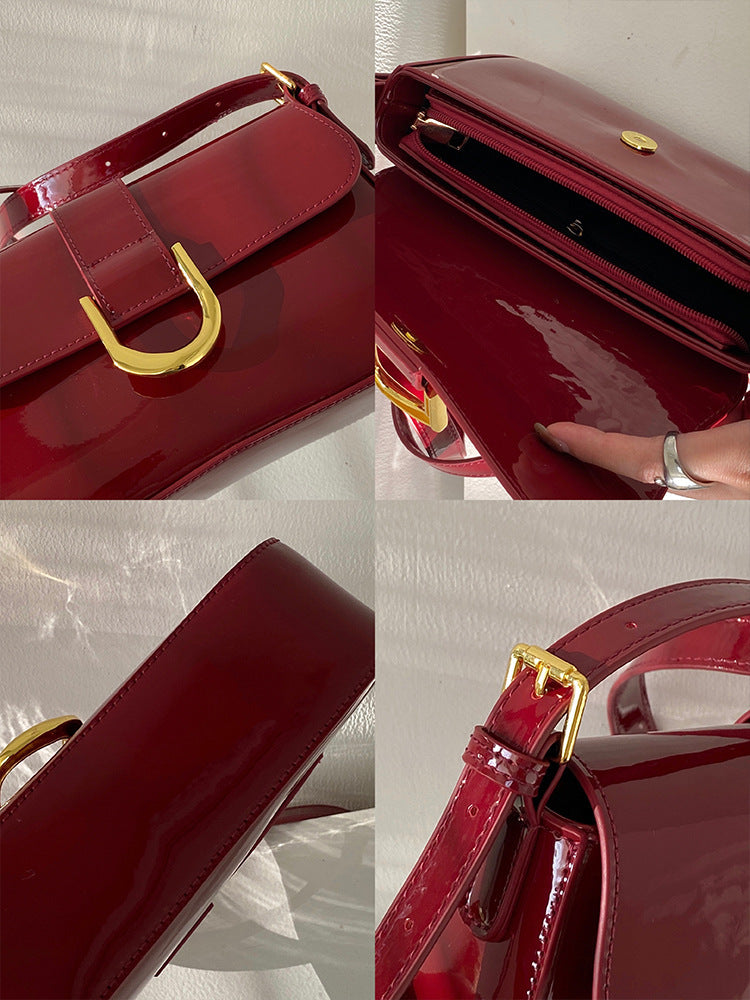 Borsa in pelle verniciata lucida di alta qualità da donna retrò