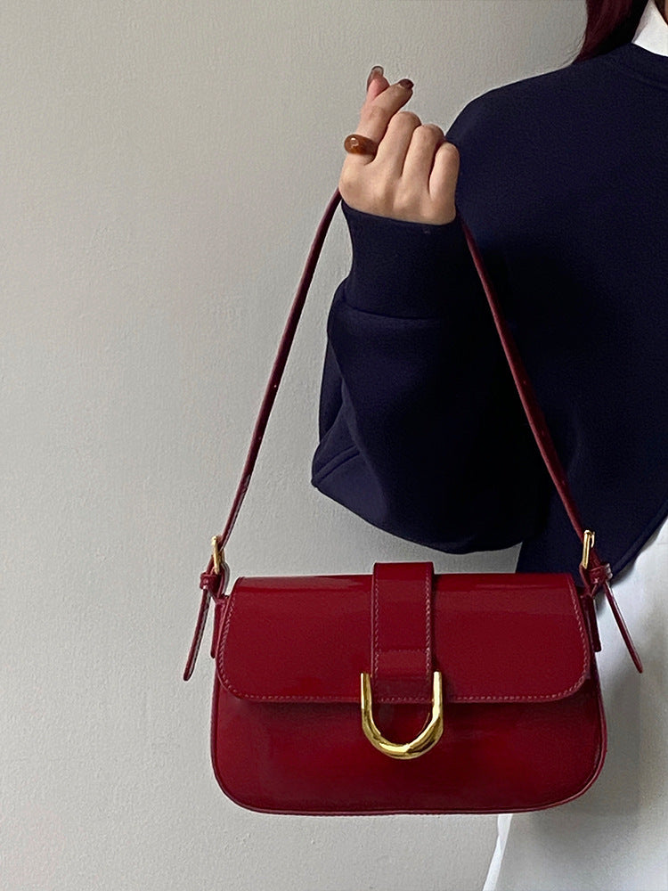 Borsa in pelle verniciata lucida di alta qualità da donna retrò