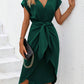 Solid Batwing Sleeve Wrap Hem Belted Dress