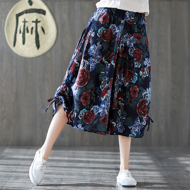 Pumphose aus Baumwollleinen mit ethnischem Print für Damen