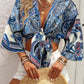 Women Bohemian Style Printed Long Sleeve Tie-Up Top