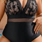 Black Lace Pattern One Piece Swimsuit