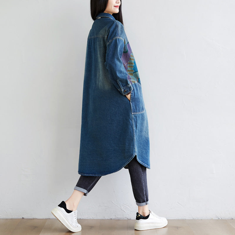 Giacca in denim vintage lavata alla moda da donna