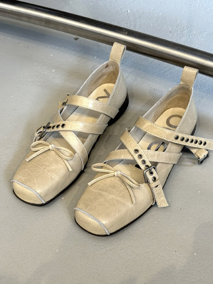 Pig Nose Mary Jane Shoes Retro Square Head Ballet Shoes