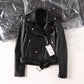 Schwarze Damenjacke aus PU-Leder mit Reißverschluss