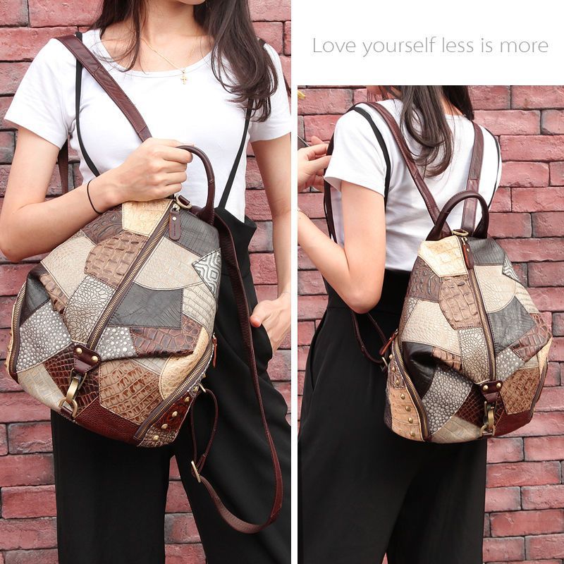 Retro Leder Backpackage Damen Rucksack mit großem Fassungsvermögen