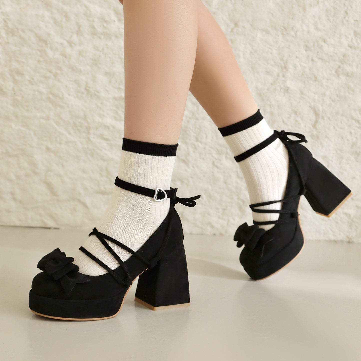 Scarpe da donna con plateau Lolita 32-46 taglia grande e piccola con fiocco