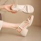 Round Head Chunky Heel Fashion Thin Strap Woven Sandals