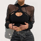 Solid Color Mesh Hollow Out Hooded Loose Smock Top