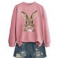 Brown Rabbit Bow Round Neck Sports Sweater
