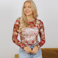 Maglia a maniche lunghe patchwork in rete alla moda da donna