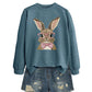 Brown Rabbit Bow Round Neck Sports Sweater