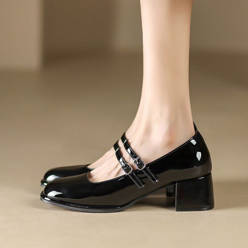 Weiche Lederschuhe Damen Blockabsatz Low-Cut High Heels