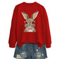Brown Rabbit Bow Round Neck Sports Sweater