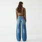 Damen High-Waist Wischhose Schmale Version Gerade All-Match Weites Bein
