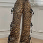 Elastic Waist Solid Color Bow Lace Up Casual Straight-leg Pants